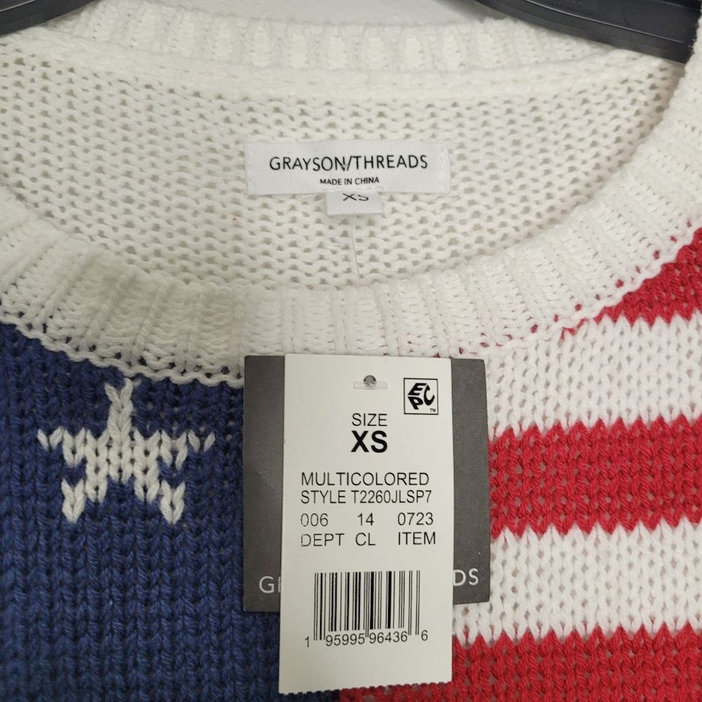 Grayson Threads USA red white blue flag patriotic open knit sweater x small NWT - Picture 3 of 6